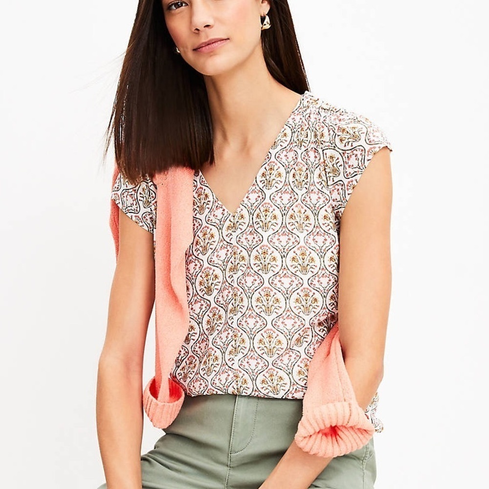 LOFT | Tuilerie Smocked Shoulder Flutter Sleeve Top